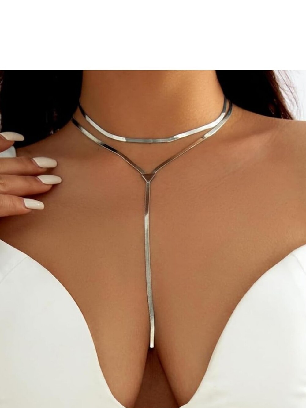 Classy Minimalist Jewelry Silver Y-Drop Layered Choker Necklace